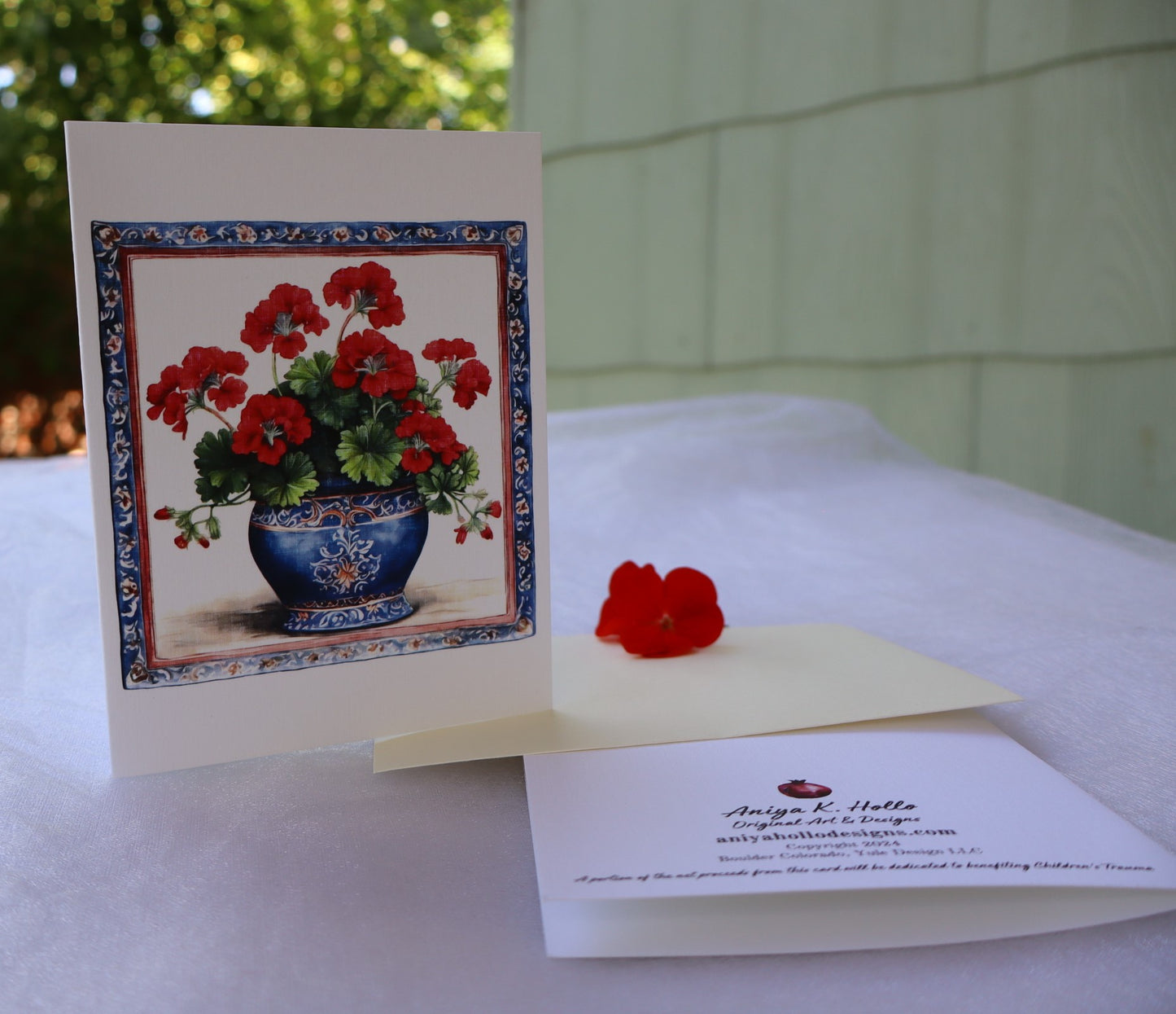 Single Greetings Card - Red Geranium