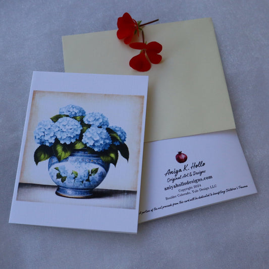 Single Greetings Card - Blue Hydrangea