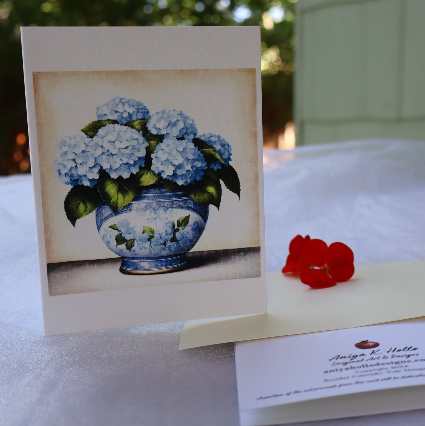 Single Greetings Card - Blue Hydrangea