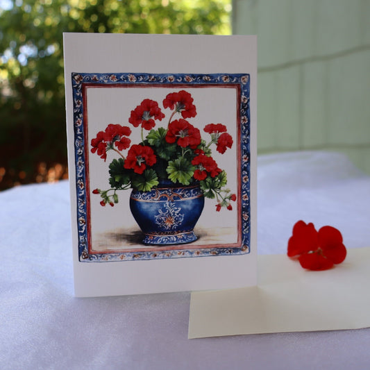 Single Greetings Card - Red Geranium