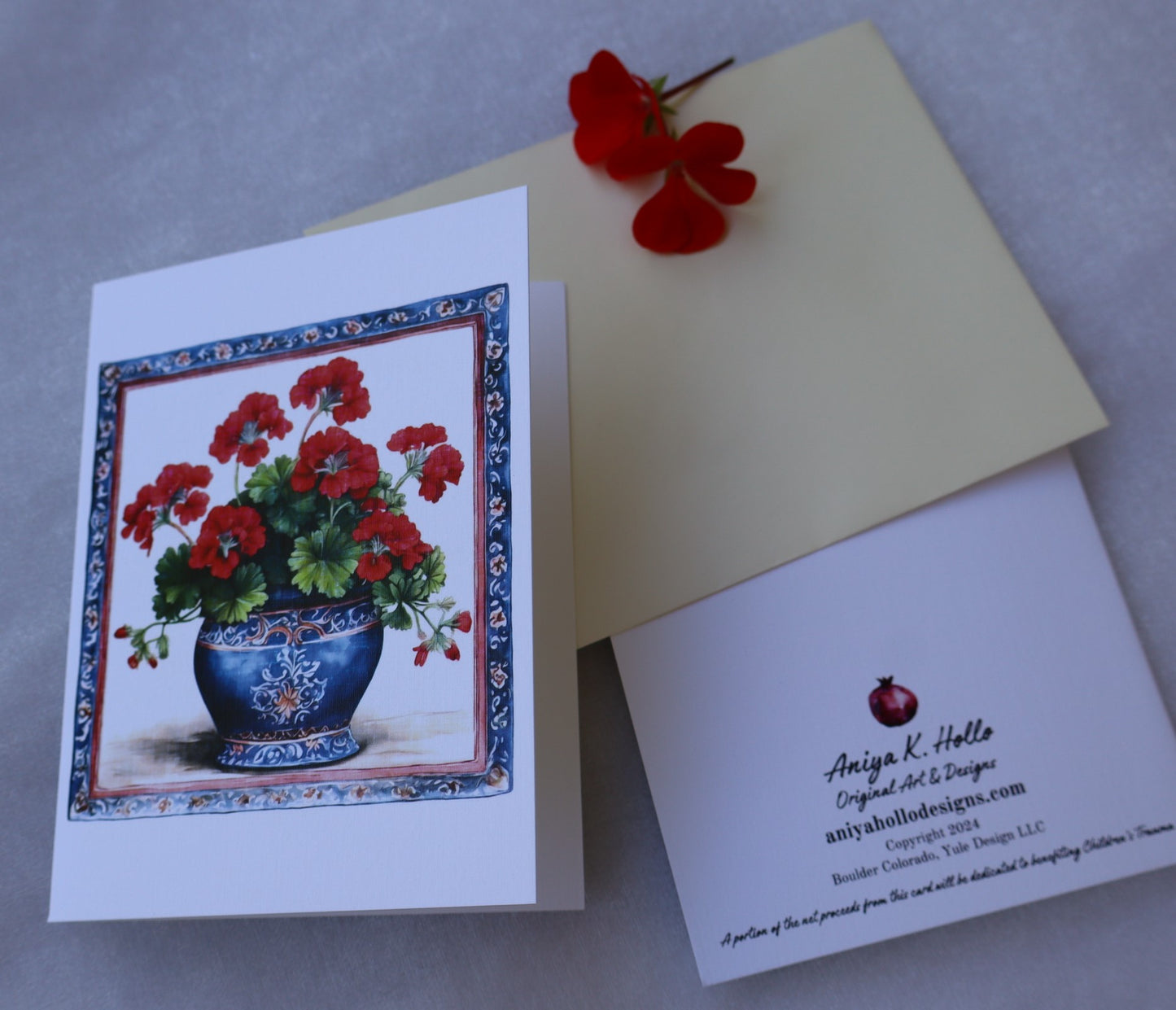 Single Greetings Card - Red Geranium