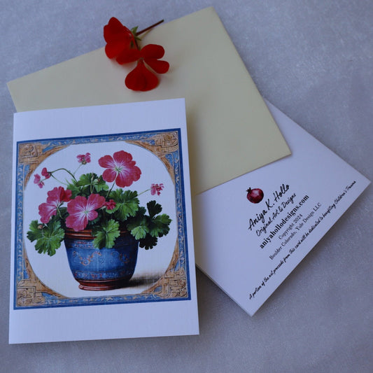 Single Greetings Card - Pink Geranium