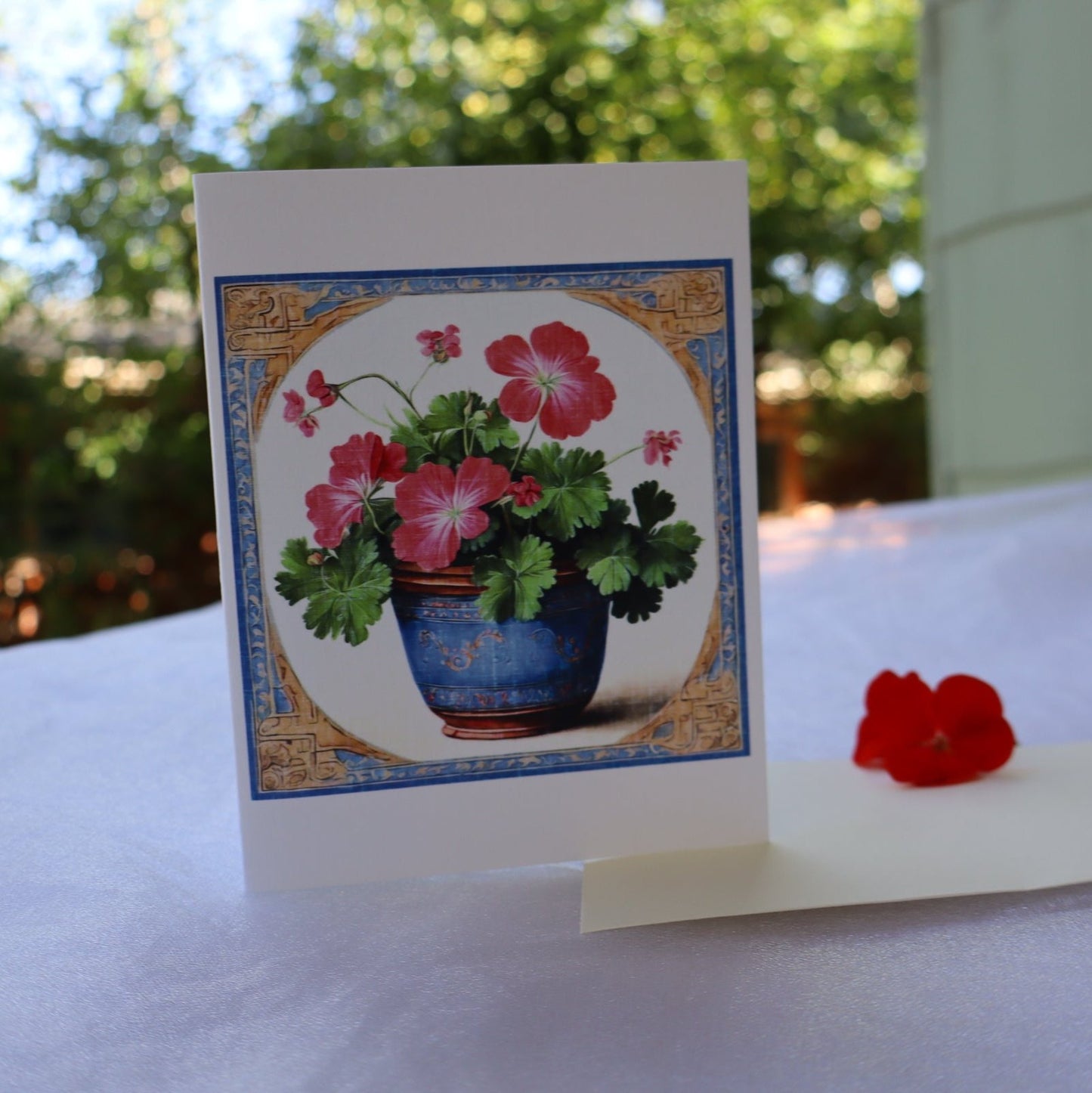 Single Greetings Card - Pink Geranium